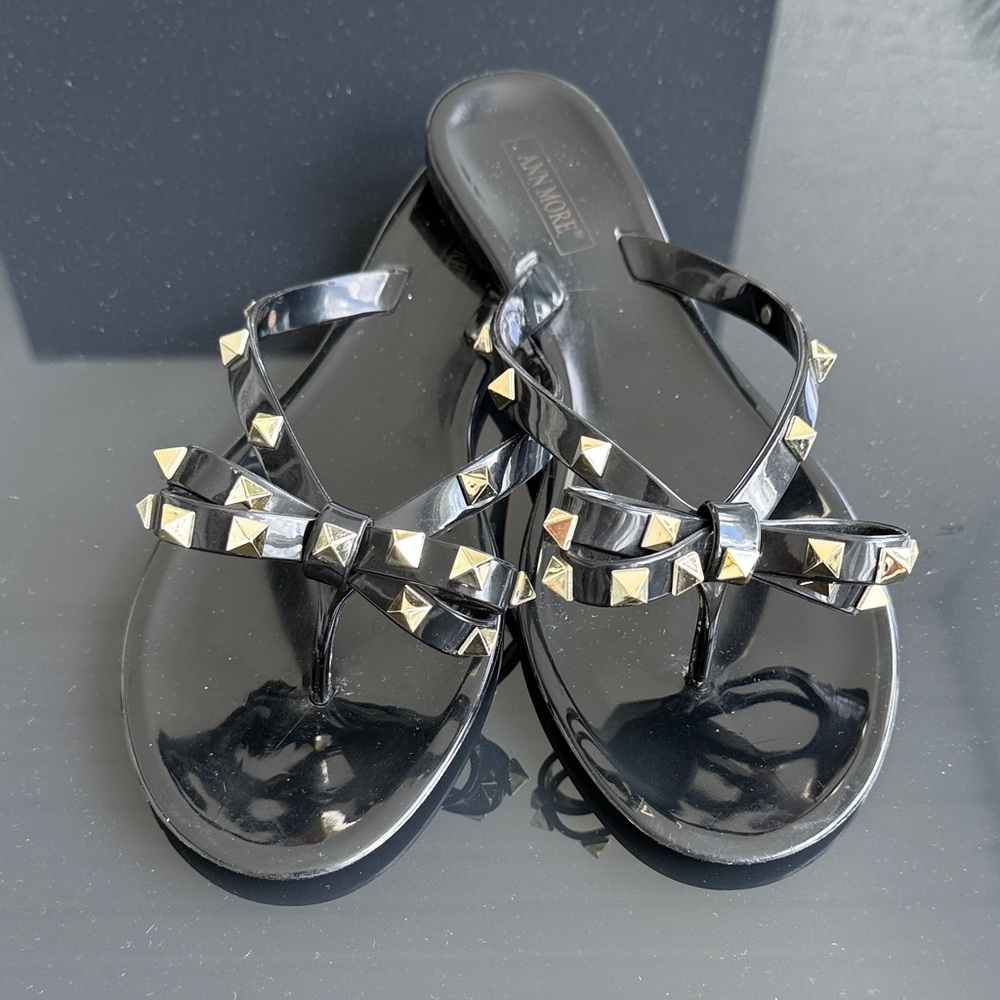 Black Jelly Sandals with Gold Studs